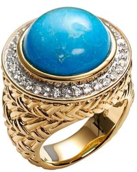 18k Gold Over Silver Turquoise Cabochon Cubic Zirconia Milgrain Ring