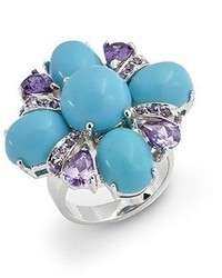 Bling Jewelry Amethyst Cubic Zirconia Turquoise Color Stone Cocktail Ring