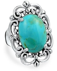 Bling Jewelry Oval Turquoise Gemstone Sterling Silver Statet Cocktail Ring