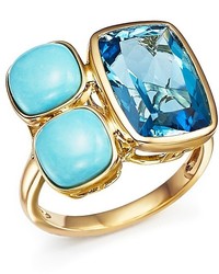 Bloomingdale's Blue Topaz And Turquoise Three Stone Ring In 14k Yellow Gold