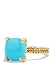 David Yurman Chatelaine Ring With Turquoise And Diamonds In 18k Gold
