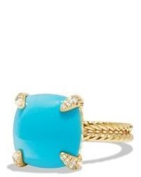 David Yurman Chatelaine Ring With Turquoise And Diamonds In 18k Gold
