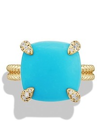 David Yurman Chtelaine Ring With Turquoise And Diamonds In 18k Gold