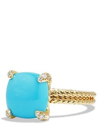 David Yurman Chtelaine Ring With Turquoise And Diamonds In 18k Gold