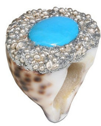 Mesi Jilly Cowrie Shell W Turquoise Capri Ring