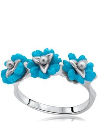 Fleur Collection Silver Fashion Ring With Blue Turquoise Flowers By Drukker Designs