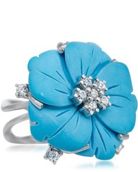 Fleur Collection Silver Ring With Blue Turquoise And Cz Flower By Drukker Designs