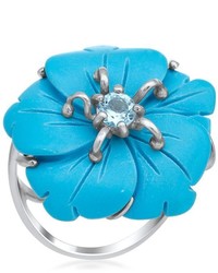 Fleur Collection Silver Ring With Blue Turquoise And Topaz Flower By Drukker Designs