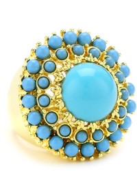 Kenneth Jay Lane Gold Plated Cabochons And Turquoise Round Adjustable Ring