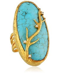 Azaara Hot Rocks 22k Yellow Gold Dipped Cubic Zirconia And Turquoise Branch Ring Size 7