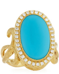 Jude Frances Judefrances Jewelry 18k Oval Turquoise Diamond Cocktail Ring Size 65