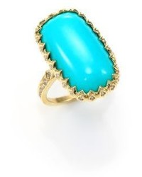 Ila Macey Turquoise Diamond 14k Yellow Gold Rectangle Cabochon Ring