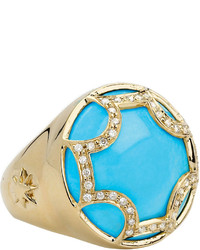 Elizabeth Showers Maltese Diamond Turquoise Ring Size 7