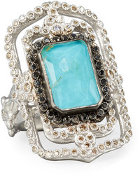 Armenta New World Midnight Turquoise Diamond Scroll Ring