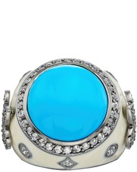 Sophie Miller Simulated Turquoise Cubic Zirconia Black Rhodium Plated Sterling Silver Fleur De Lis Ring