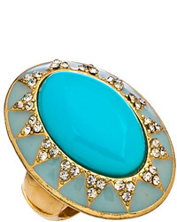 Blu Bijoux Turquoise Gold Enamel And Crystal Sunburst Cocktail Ring