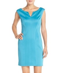 Adrianna Papell Seamed Scuba Sheath Dress Size 14 Blue