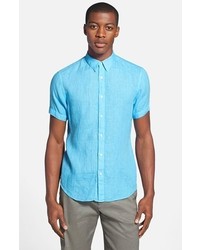 Theory Coppolo Trim Fit Short Sleeve Linen Sport Shirt