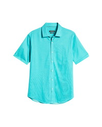 Bugatchi Short Sleeve Knit Button Up Shirt