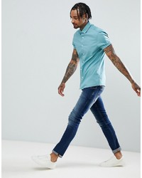 ASOS DESIGN Skinny Oxford Shirt In Green With Short Sleeves