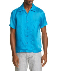 Helmut Lang Slim Fit Silk Short Sleeve Button Up Shirt