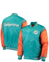 STARTE R Aquaorange Miami Dolphins Enforcer Satin Varsity Full Snap Jacket