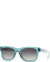 Burberry Plastic Square Sunglasses With Check Detail Teal