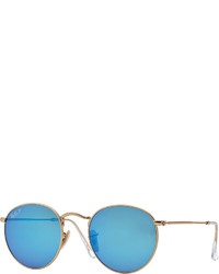 Ray-Ban Polarized Round Metal Frame Sunglasses With Blue Mirror Lens