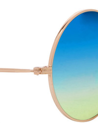 Illesteva Porto Cervo Oversized Round Frame Gold Tone Mirrored Sunglasses Blue