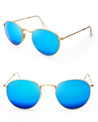 Ray-Ban Round Mirrored Polarized Sunglasses 50mm