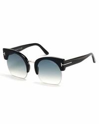 Tom Ford Savannah Semi Rimless Cropped Round Sunglasses Turquoiseblack