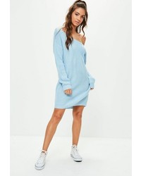Missguided Blue Off Shoulder Sweater Dress