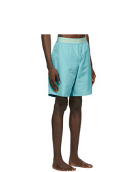 Versace Underwear Blue Greca Border Long Swim Shorts