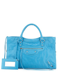 Balenciaga Classic City Lambskin Tote Bag Bright Blue