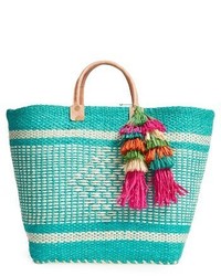 Mar y Sol Ibiza Woven Tote With Tassel Charms Pink