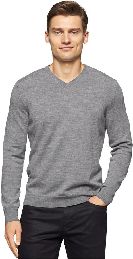 Calvin Klein Merino Wool V Neck Sweater, $89 | Macy's | Lookastic