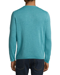 Zachary Prell V Neck Linen Blend Long Sleeve Sweater Aqua