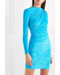 Balenciaga Asymmetric Ruched Crushed Velvet Mini Dress