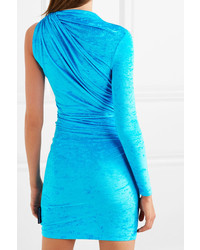 Balenciaga Asymmetric Ruched Crushed Velvet Mini Dress