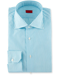 Isaia Bengal Stripe Dress Shirt Aquawhite