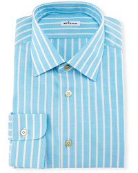 Kiton Bold Stripe Dress Shirt Aquawhite