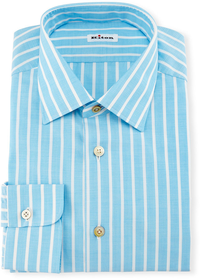 Kiton Bold Stripe Dress Shirt Aquawhite, $595 | Neiman Marcus