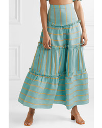 Paper London Coquillage Tiered Striped Maxi Skirt