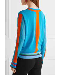 Diane von Furstenberg Color Block Cotton Blend Sweater Azure