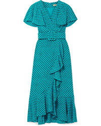 Michael Kors Collection Wrap Effect Ruffled Polka Dot Silk Midi Dress