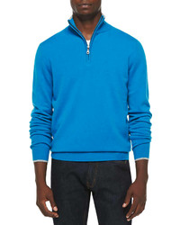Neiman Marcus Cashmere Cloud Quarter Zip Sweater Blue