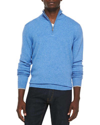 Neiman Marcus Cashmere Cloud Quarter Zip Sweater Light Blue