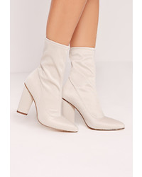 Missguided Pointed Toe Neoprene Heeled Ankle Boots Cream