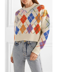 Miu Miu Cropped Argyle Wool Sweater