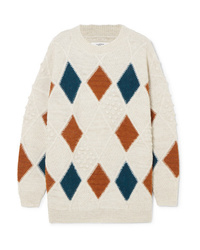 Beige Argyle Oversized Sweater